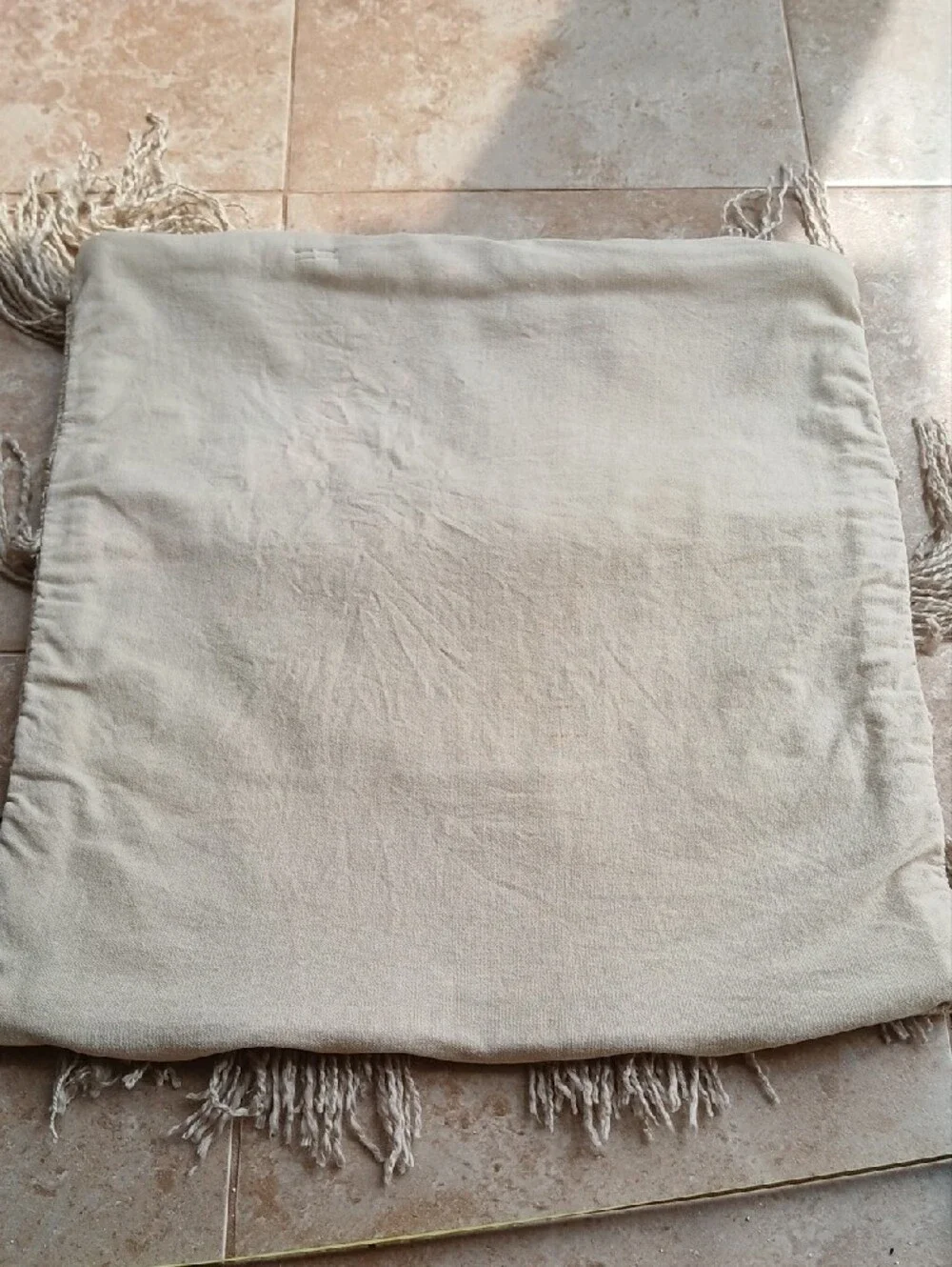 French Connection Beige Woven Textured Tassel Accent Pillow Covers